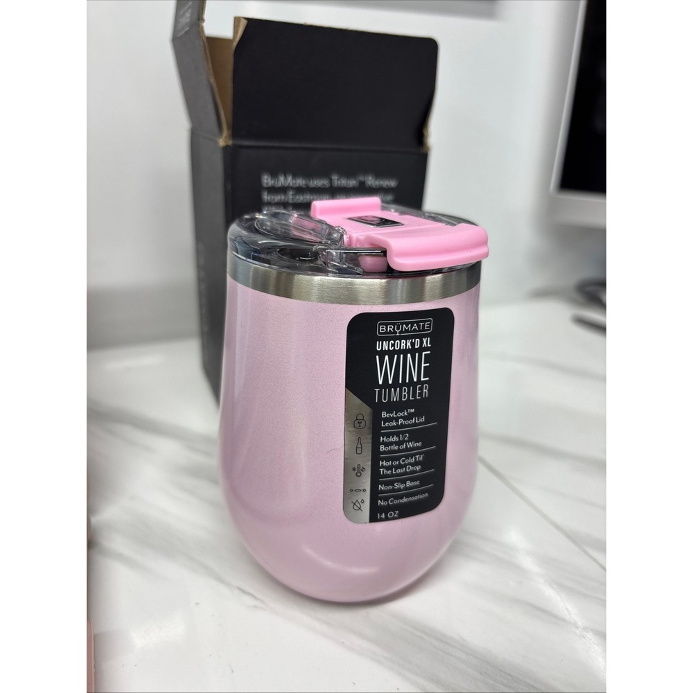 BruMate Uncork'd XL Wine Tumbler 14oz Glitter Pink BevLock Leak Proof Lid NEW - Picture 2 of 10